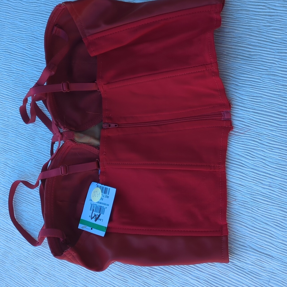 Oppa! faux leather bustier crop top in red, Multi-strap Detailing Size Medium - Picture 12 of 12